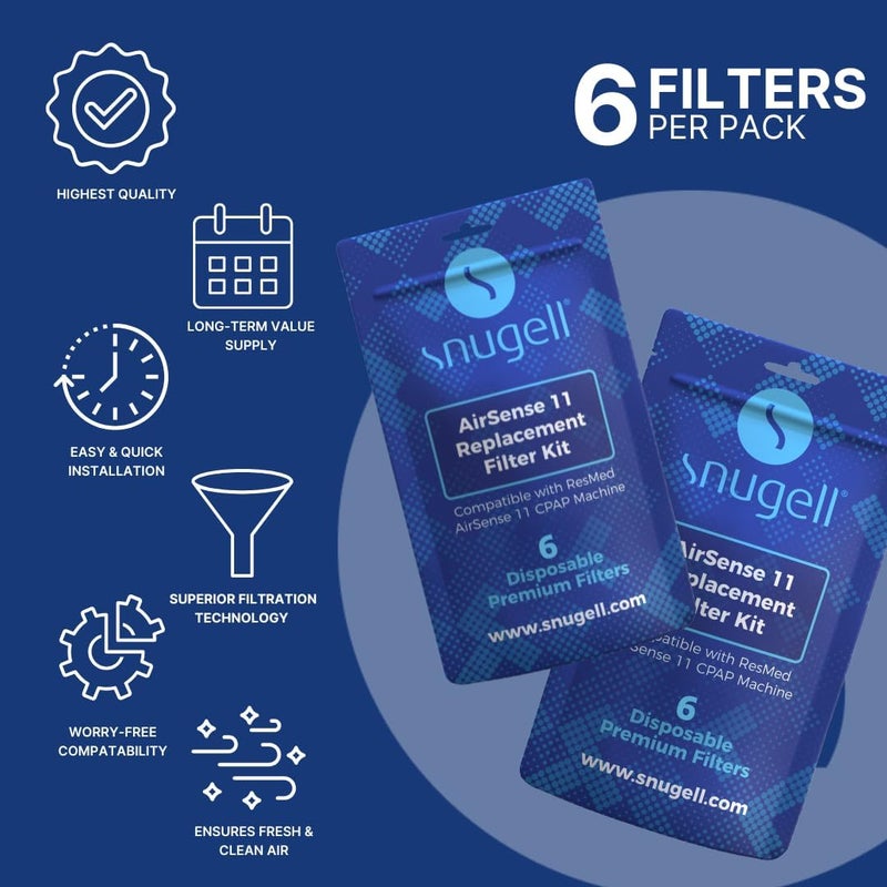 Snugell Disposable AirSense 11 CPAP Filters – 6-Pack– Designed for ResMed AirSense 11 Machines – Travel-Friendly and Easy to Install – Provides Superior Filtration for Clean, Healthy, and Purified Air - Image 2